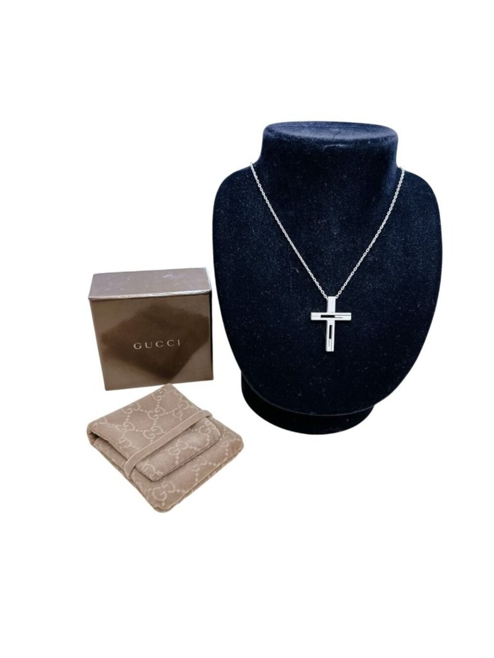 Gucci Cutout G Cross Necklace Silver